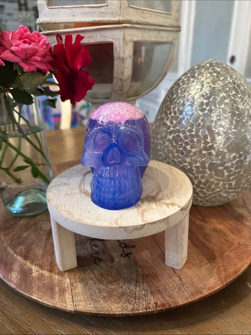 Epoxy resin Blue and Pink Glitter Skull Decorative Accent
